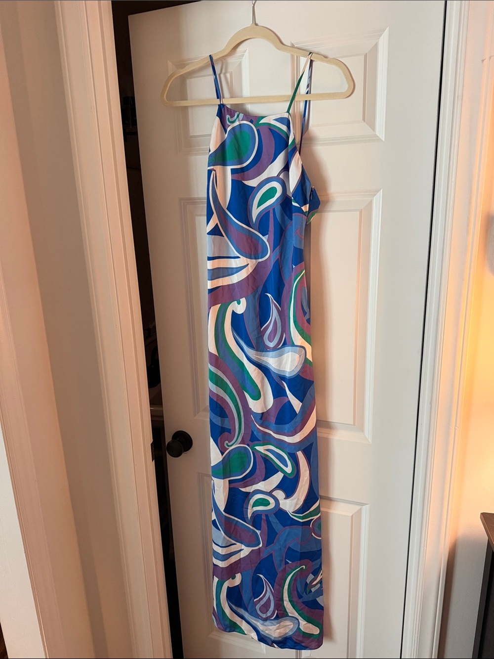 Ramy Brook Pearl Dress - Blue, Green and White Abstract Slip Maxi